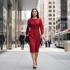 Vintage Oberon Dress Bright red 
Wool pencil midi dress size Large